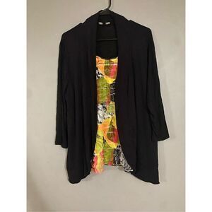 Notations Black Multicolored Cardigan Built In Tank 3/4 Sleeve Size 1X